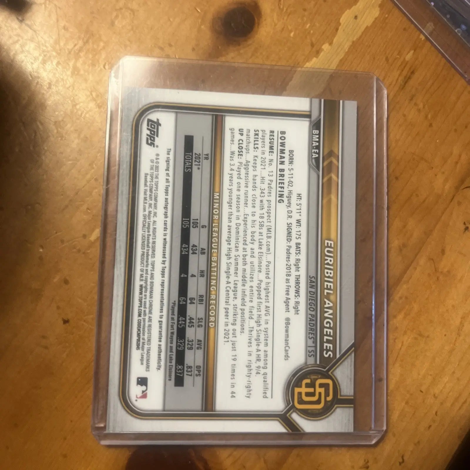 Baseball card in protective case from 2022 Bowman Mega Box Chrome Mojo Autographs