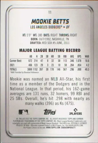 2022 Bowman Platinum #11 Mookie Betts NM-MT Dodgers ID:56275 - Baseball Card Single