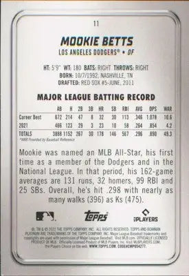 2022 Bowman Platinum #11 Mookie Betts NM Near Mint Dodgers ID:66716 - Baseball Card Single