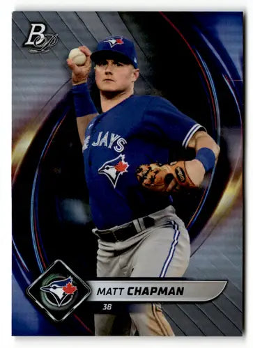 Original gloss Bowman Platinum Matt Chapman baseball card displayed in 2022 product