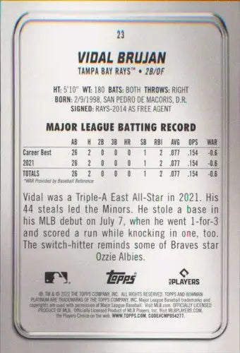 2022 Bowman Platinum #23 Vidal Brujan NM-MT RC Rookie Rays ID:51727 - Baseball Card Single