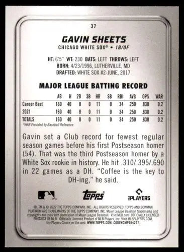 2022 Bowman Platinum #37 Gavin Sheets NM Near Mint RC Rookie White Sox ID:66890 - Baseball Card Single
