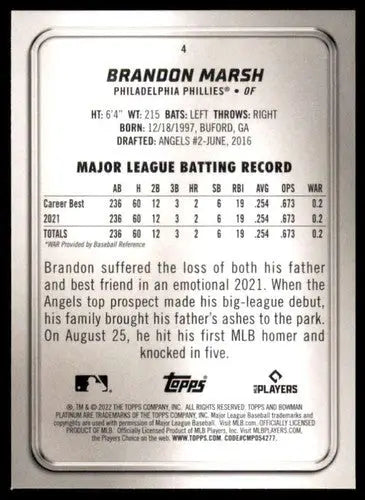 Original gloss Bowman Platinum Brandon Marsh Rookie Card 2022 NM-MT Phillies