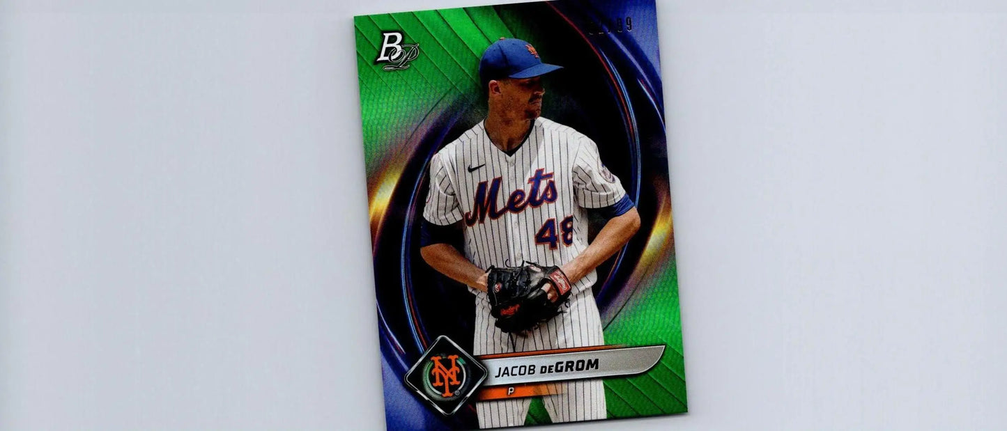 Jacob deGrom Green 2022 Bowman Platinum #42 baseball card limited to 99 copies