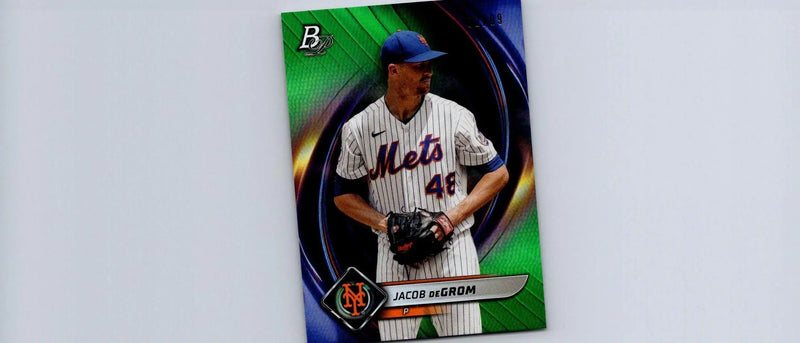 Jacob deGrom Green 2022 Bowman Platinum #42 baseball card limited to 99 copies