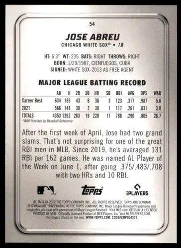 2022 Bowman Platinum #54 Jose Abreu NM-MT White Sox ID:51778 - Baseball Card Single