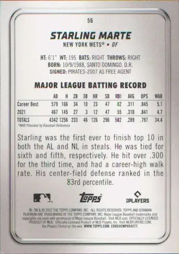 2022 Bowman Platinum #56 Starling Marte NM-MT Mets ID:56280 - Baseball Card Single