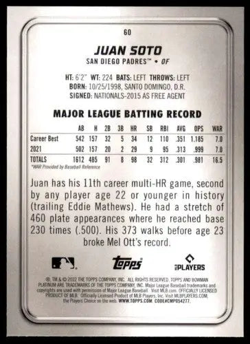 2022 Bowman Platinum #60 Juan Soto NM-MT Padres ID:51691 - Baseball Card Single