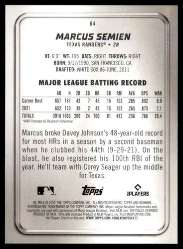 2022 Bowman Platinum #64 Marcus Semien NM-MT Rangers ID:67794 - Baseball Card Single