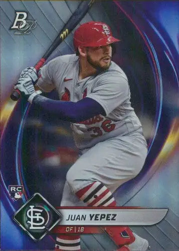 2022 Bowman Platinum Juan Yepez rookie card with original gloss featuring batting stance