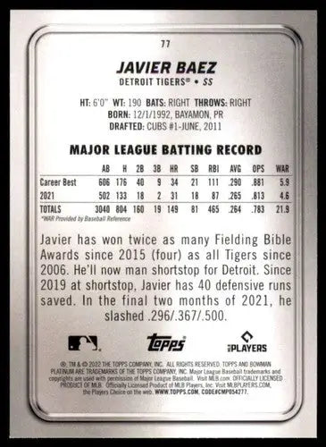 2022 Bowman Platinum #77 Javier Baez NM-MT Tigers ID:56285 - Baseball Card Single