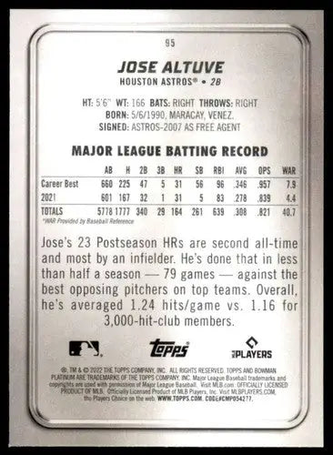 2022 Bowman Platinum #95 Jose Altuve NM-MT Astros ID:67809 - Baseball Card Single