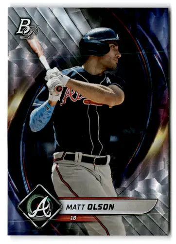 Original gloss Matt Olson baseball card from 2022 Bowman Platinum Ice Foilboard series