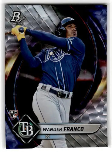 2022 Bowman Platinum Ice Wander Franco baseball card in platinum ice foilboard condition
