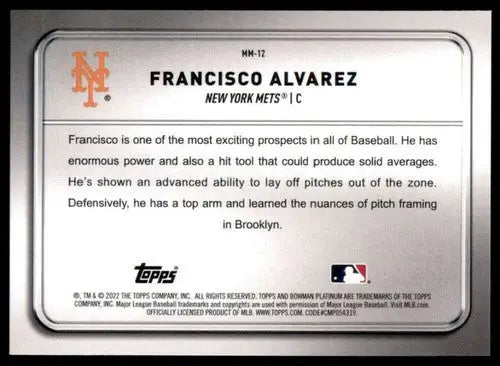 2022 Bowman Platinum Minted in Merit #MM-12 Francisco Alvarez NM-MT Met ID:56256 - Baseball Card Single