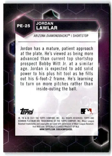 Baseball card back from Bowman Platinum Precious Elements Jordan Lawlar NM near min