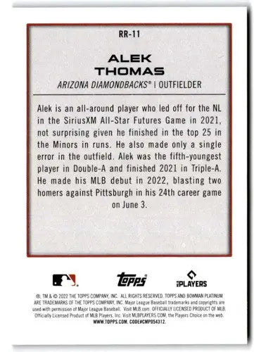 2022 Bowman Platinum Renowned Rookies #RR-11 Alek Thomas NM-MT Diamondb ID:51646 - Baseball Card Single