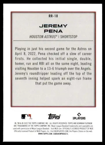 2022 Bowman Platinum Renowned Rookies #RR-18 Jeremy Pena NM-MT Astros ID:51647 - Baseball Card Single
