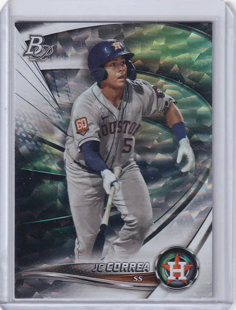 Baseball card of JC Correa Houston Astros in batting stance from Bowman Platinum