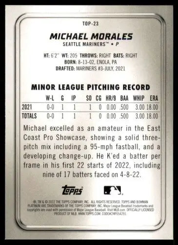 2022 Bowman Platinum Michael Morales baseball card back with original gloss near mint