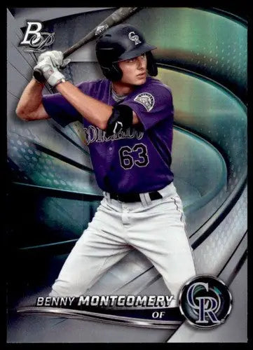 Original gloss Bowman Platinum Baseball card of Benny Montgomery from 2022 Top Prospects