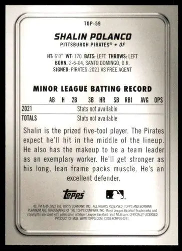 Original gloss on Shalin Polanco Bowman Platinum baseball card back