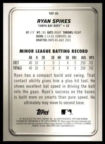 Ryan Spikes Bowman Platinum baseball card with original gloss from Top Prospects collection