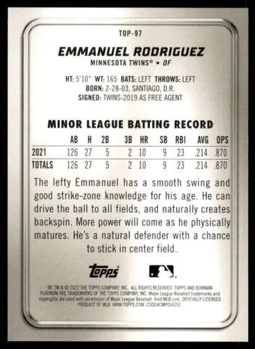 2022 Bowman Platinum Top Prospects #TOP-97 Emmanuel Rodriguez NM Near M ID:66884 - Baseball Card Single
