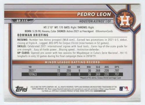 2022 Bowman Prospects #BP-115 Pedro Leon NM-MT Astros ID:41996 - Baseball Card Single