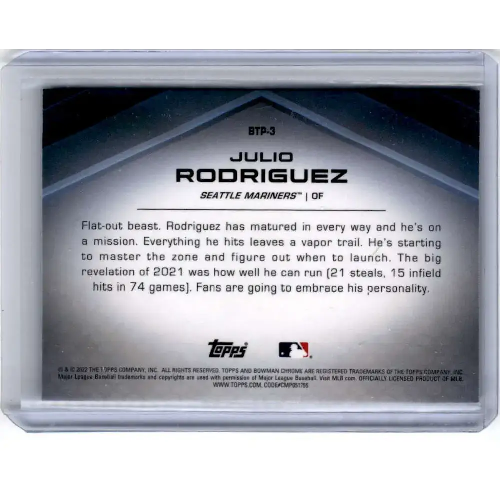 2022 Bowman Scouts’ Top 100 Refractor #BTP-3 Julio Rodriguez NM-MT Seattle Mariners Baseball Card - Baseball Card Single