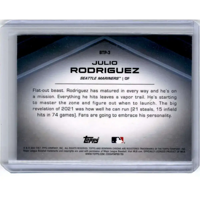 2022 Bowman Scouts’ Top 100 Refractor #BTP-3 Julio Rodriguez NM-MT Seattle Mariners Baseball Card - Baseball Card Single