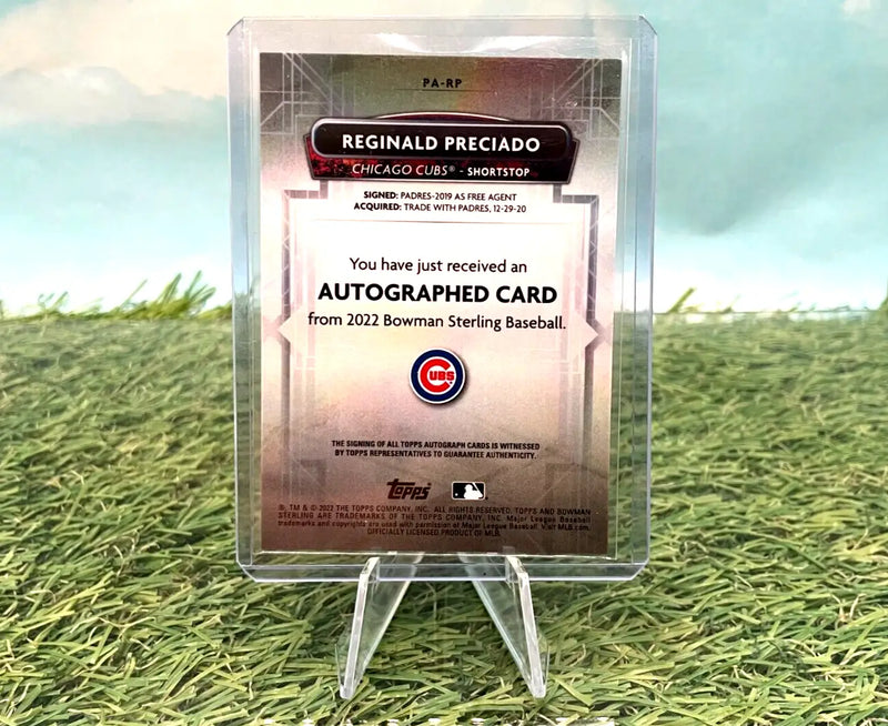 Reginald Preciado autographed baseball card from 2022 Bowman Sterling, Chicago Cubs prospect