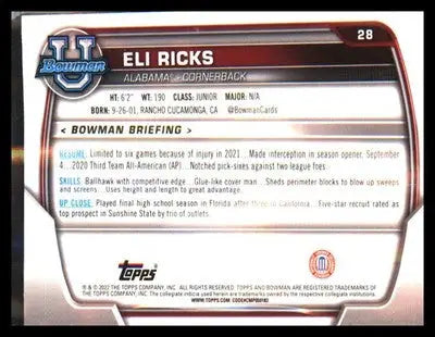 2022 Bowman University Chrome #28 Eli Ricks - Football Card Single