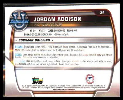 2022 Bowman University Chrome #36 Jordan Addison - Football Card Single