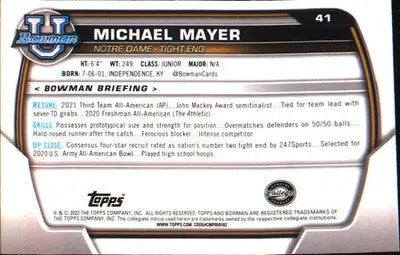 2022 Bowman University Chrome #41 Michael Mayer - Football Card Single