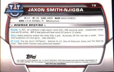 2022 Bowman University Chrome #78 Jaxon Smith-Njigba - Football Card Single
