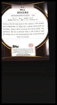 2022 Bowman University Chrome Invicta #BI-10 Will Rogers - Football Card Single