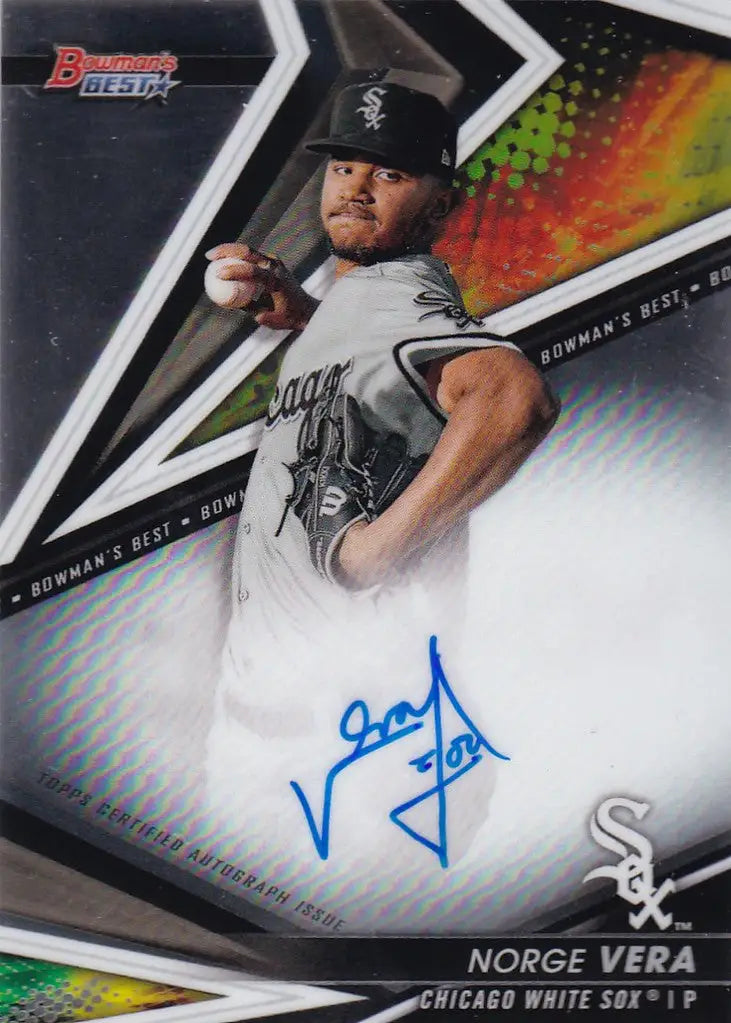 Baseball card of Norge Vera Auto for Chicago White Sox with bat and autograph
