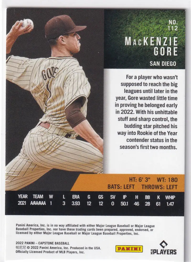 2022 CAPSTONE #112 MACKENZIE GORE RED- SAN DIEGO PADRES - Baseball Card Single