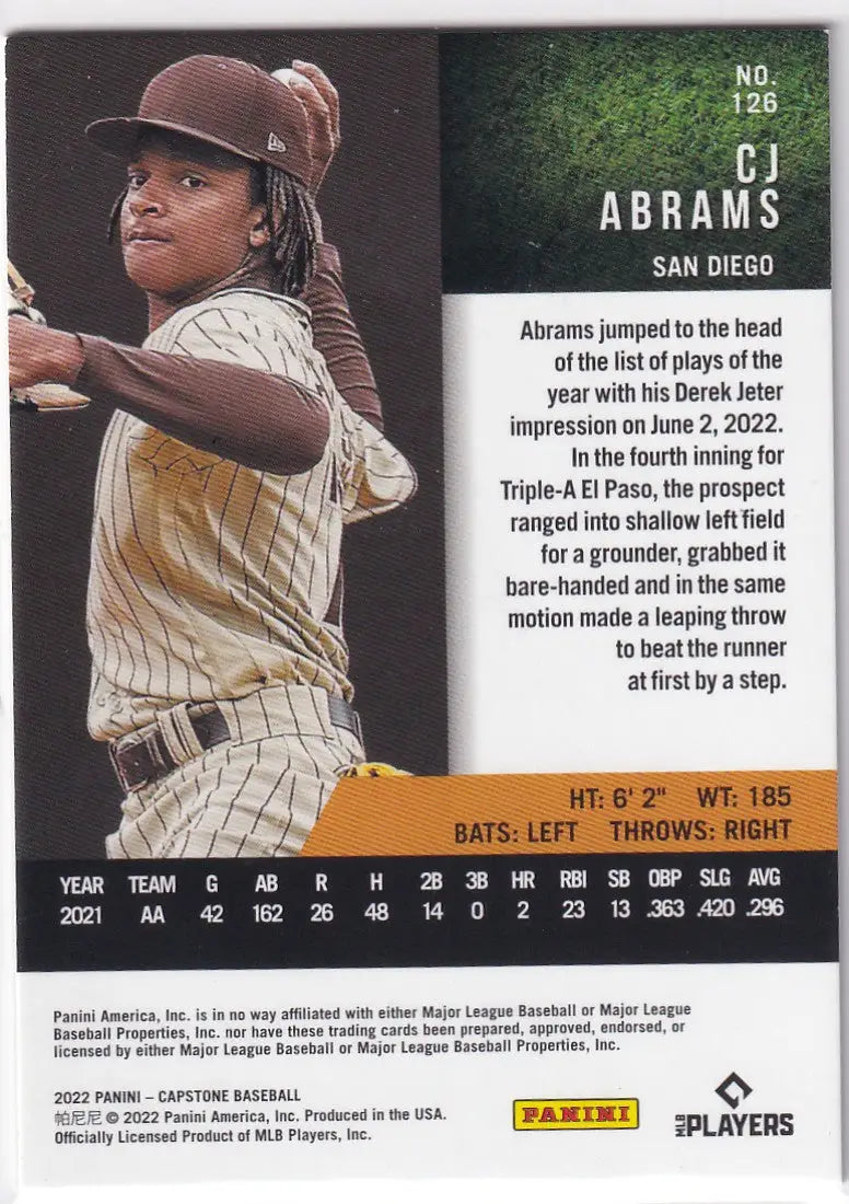 2022 CAPSTONE #126 CJ ABRAMS RED- SAN DIEGO PADRES - Baseball Card Single