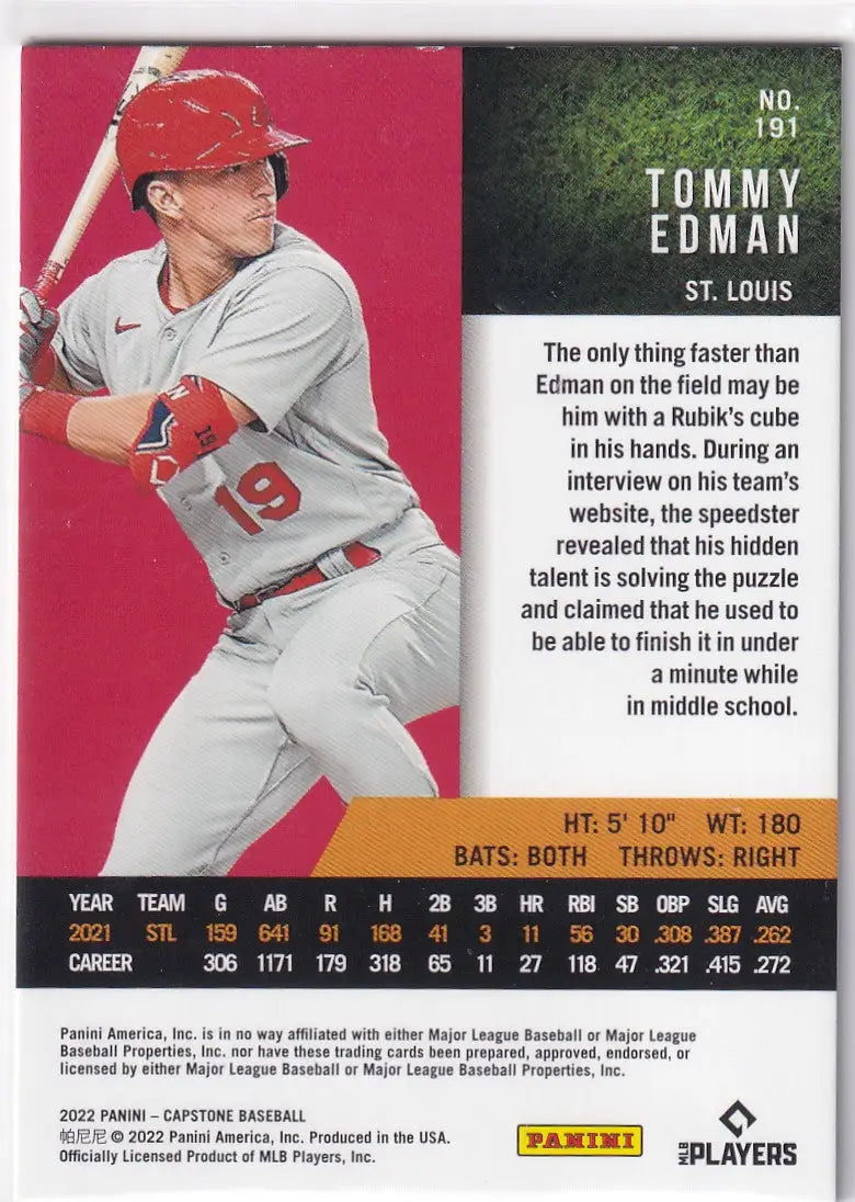 2022 CAPSTONE #191 TOMMY EDMAN RED- ST LOUIS CARDINALS - Baseball Card Single