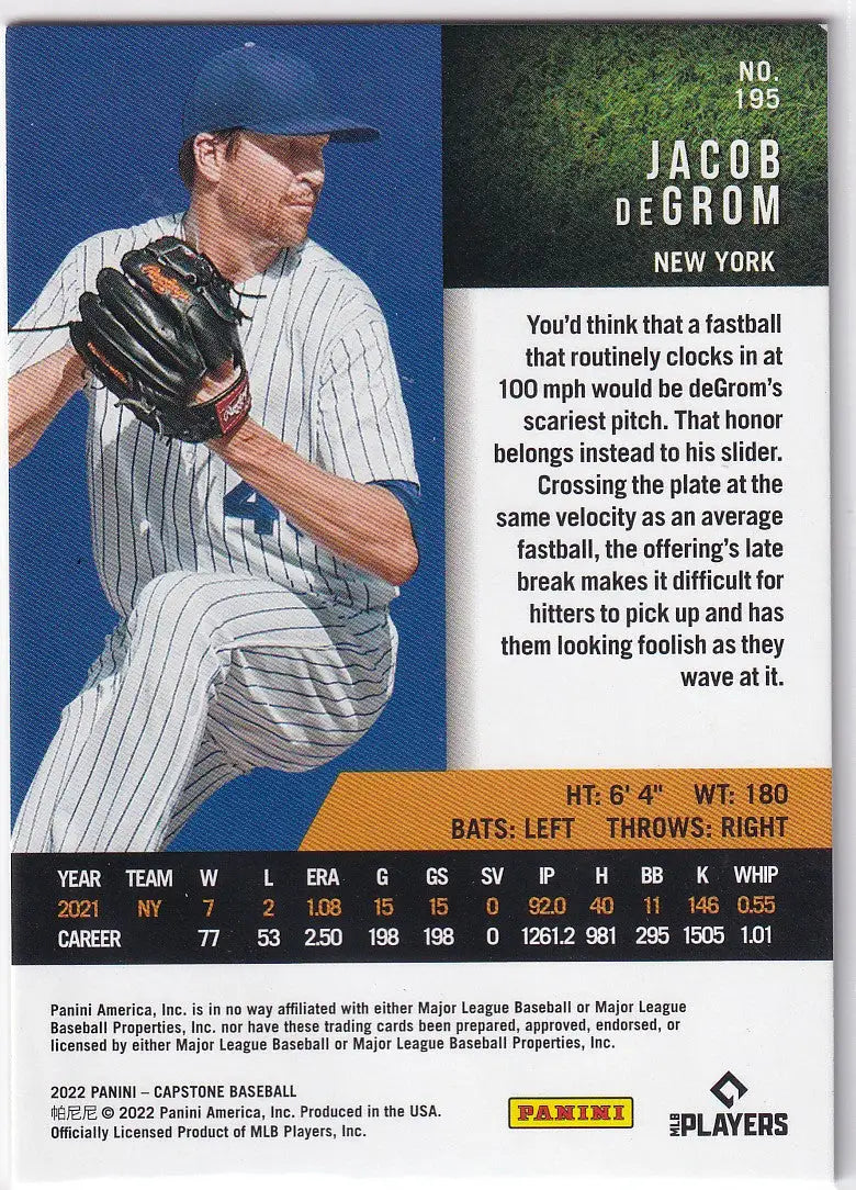 2022 CAPSTONE #195 JACOB DEGROM- NEW YORK YANKEES - Baseball Card Single