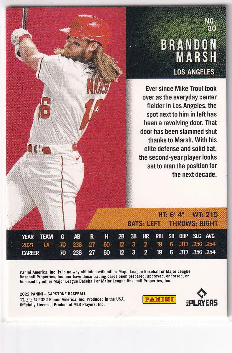 2022 CAPSTONE #30 BRANDON MARSH RED- ANGELS - Baseball Card Single