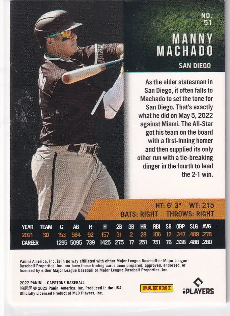 2022 CAPSTONE #51 MANNY MACHADO- SAN DIEGO PADRES - Baseball Card Single