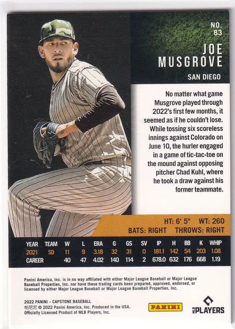 2022 CAPSTONE #83 JOE MUSGROVE- SAN DIEGO PADRES - Baseball Card Single
