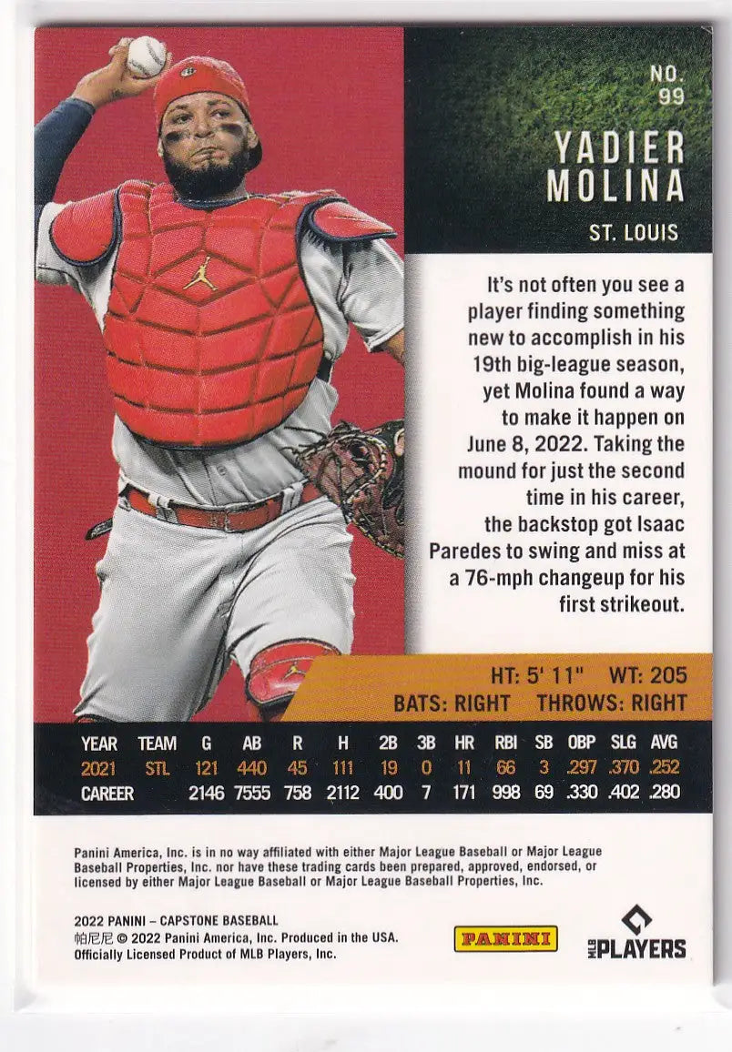 2022 CAPSTONE #99 YADIER MOLINA- ST LOUIS CARDINALS - Baseball Card Single
