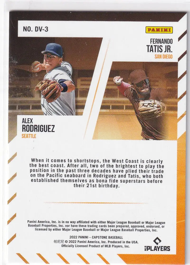 2022 CAPSTONE #DV-3 FERNANDO TATIS JR & ALEX RODRIGUEZ DÉJÀ VU- SAN DIEGO PADRES - Baseball Card Single