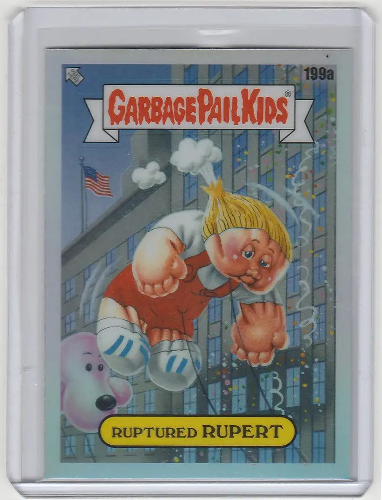 Ruptured Rupert falling from height on Chrome Garbage Pail Kids GPK Series 5 card