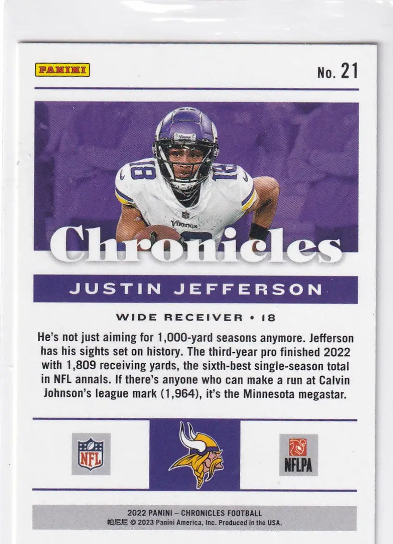 2022 CHRONICALS #21 JUSTIN JEFFERSON PINK- MINNESOTA VIKINGS