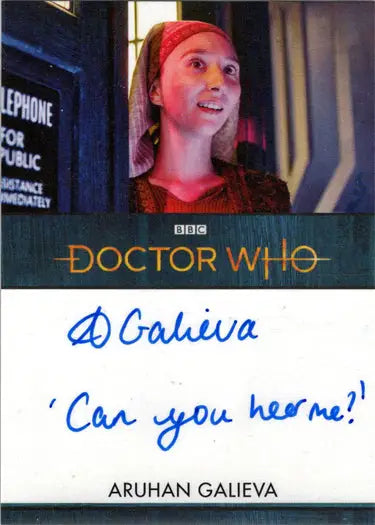 Signed Aruhan Galieva Autograph Inscription Card from 2022 Doctor Who Series 11 and 12